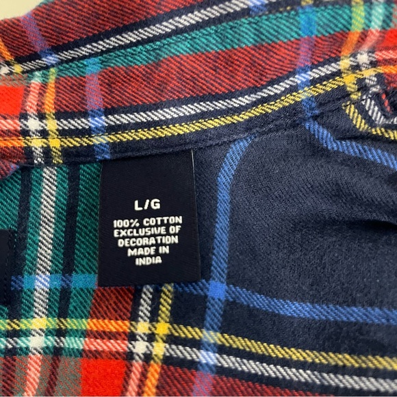 Chaps Red Blue Button Down Flannel Plaid Long Sleeve Shirt - Picture 11 of 16